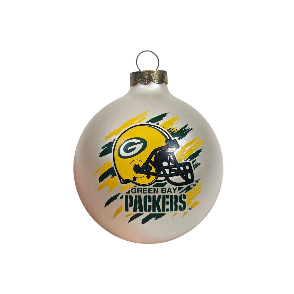 Green Bay Packers NFL Glass Ball Christmas Ornament Helmet Logo Cream Green Gold
